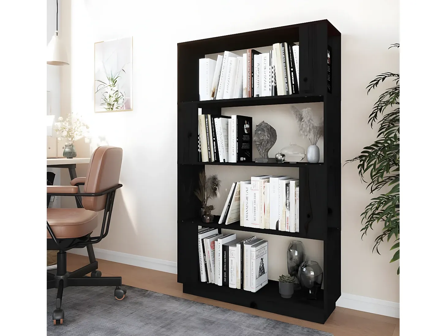 Estantería/divisor de espacios madera pino negro 80x25x132 cm