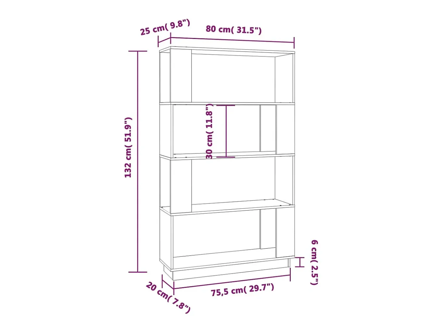 Estantería/divisor de espacios madera pino negro 80x25x132 cm