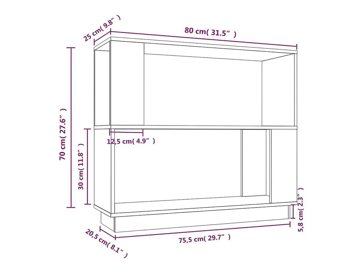 Estantería/divisor de espacios madera de pino blanco 80x25x70cm
