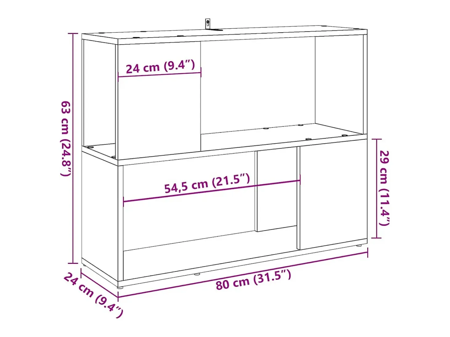 Estantería/divisor de espacios madera envejecida 80x24x63 cm