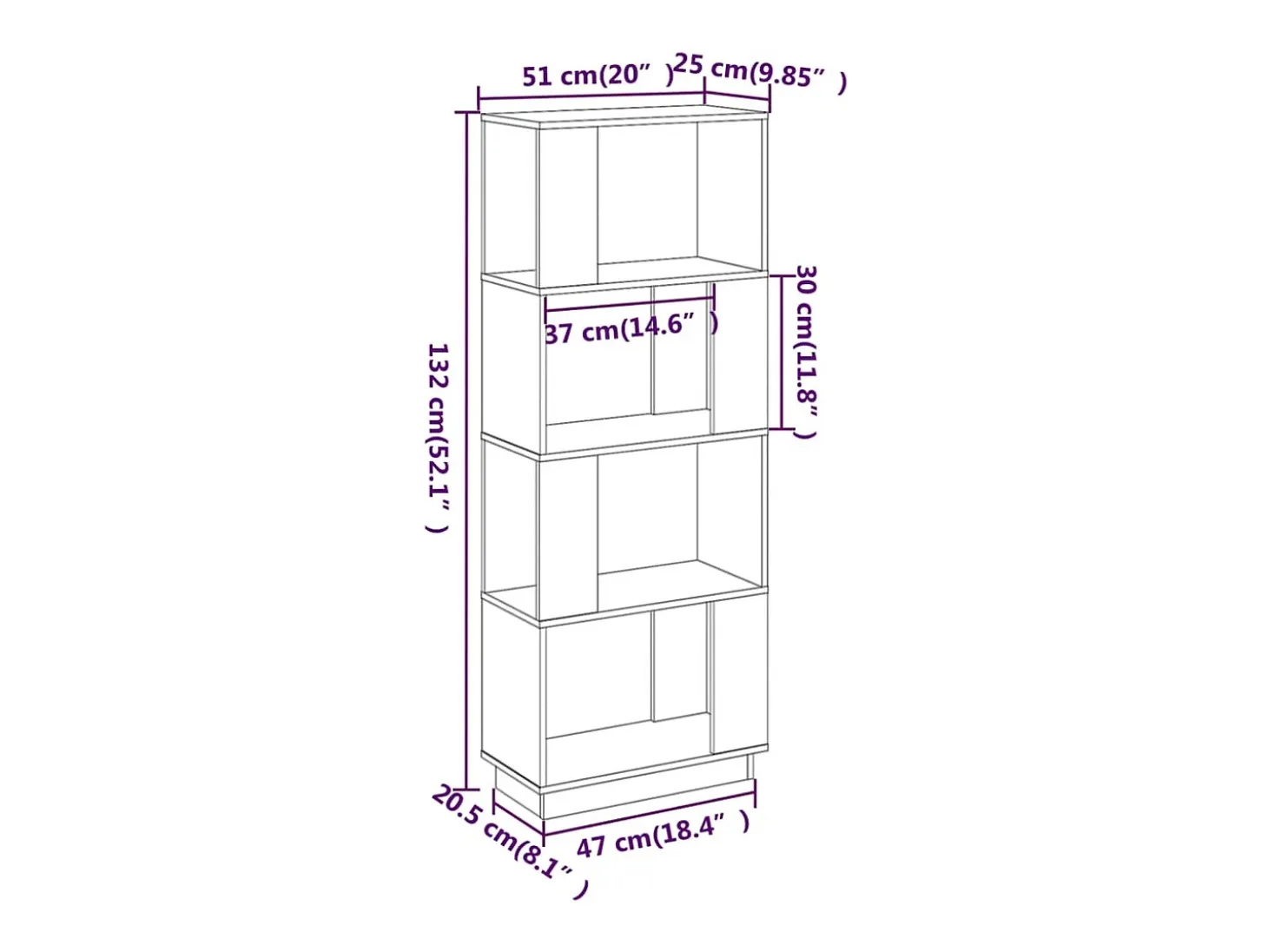 Estantería/divisor de espacios madera maciza pino 51x25x132 cm