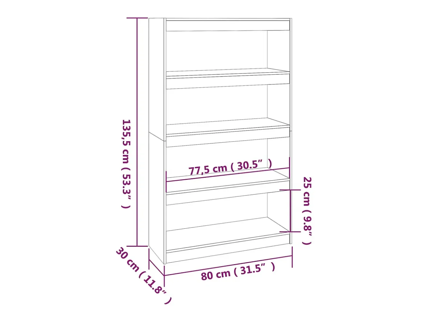 Estantería/divisor de espacios madera pino negro 80x30x135,5 cm