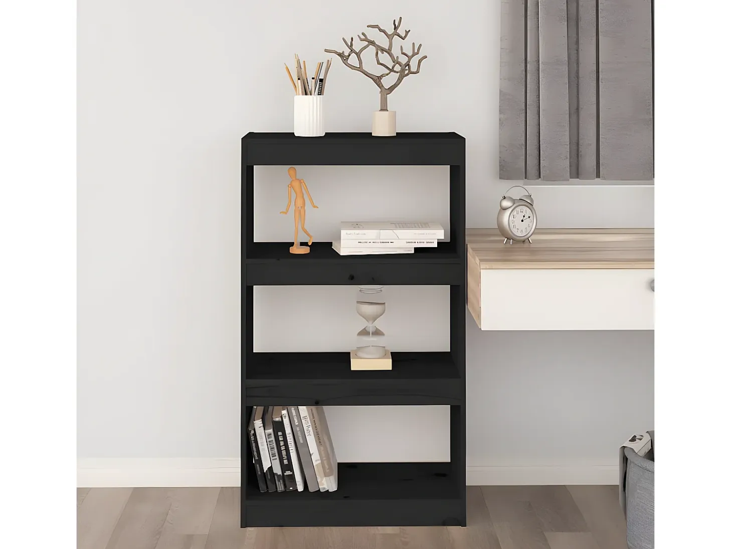 Estantería/divisor de espacios madera pino negro 60x30x103,5 cm