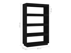 Estantería/divisor de espacios madera pino negro 80x35x135 cm