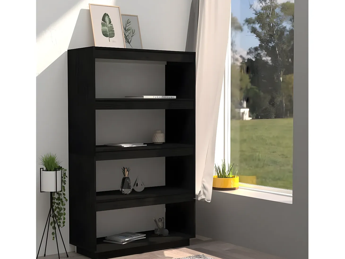 Estantería/divisor de espacios madera pino negro 80x35x135 cm
