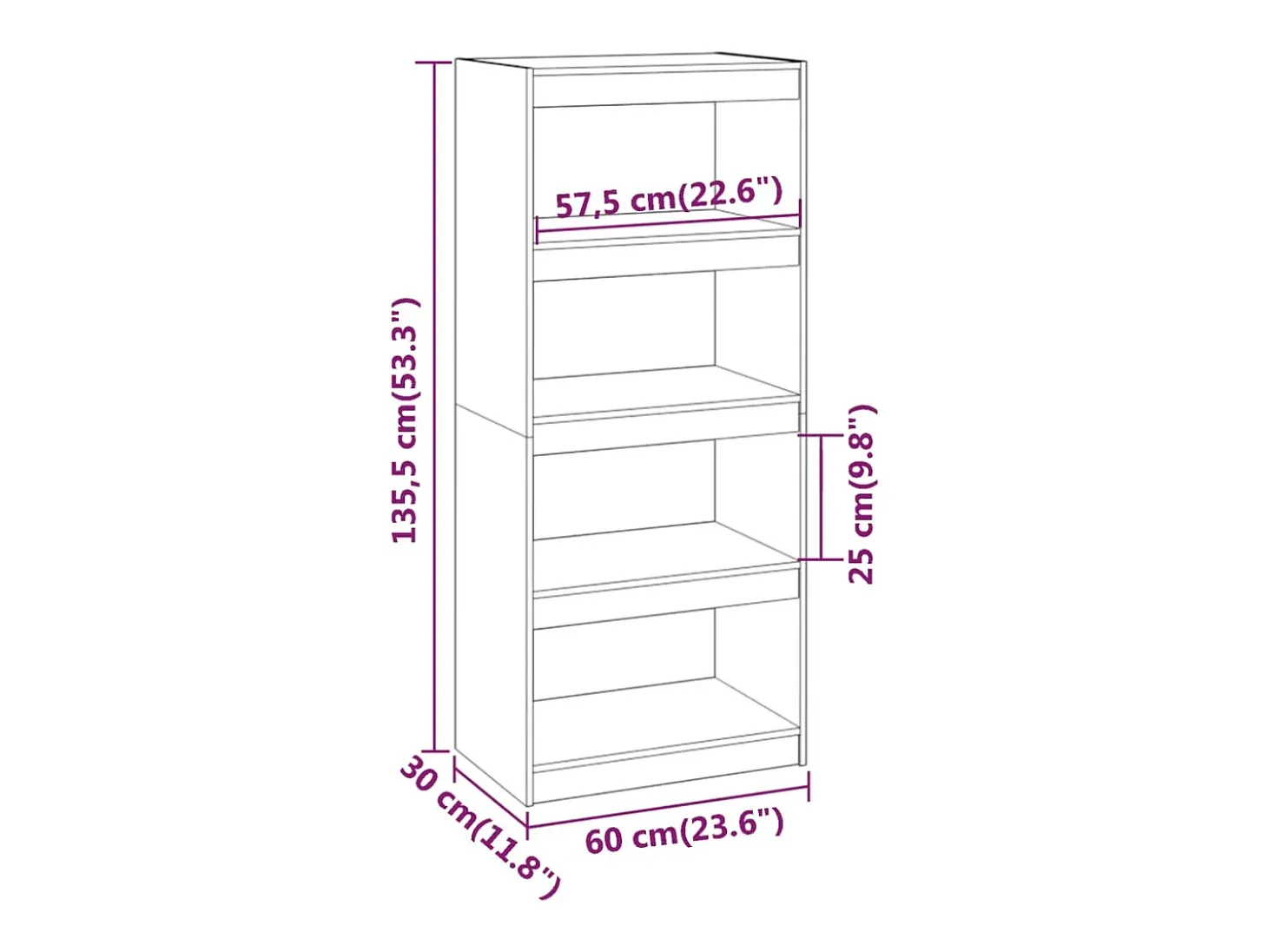 Estantería/divisor de espacios madera pino gris 60x30x135,5cm