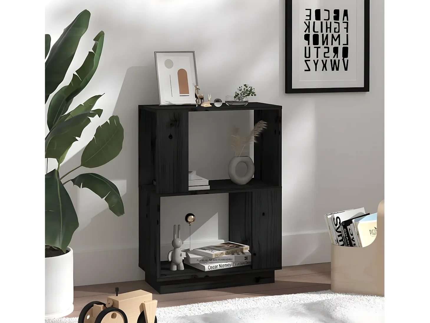 Estantería/divisor de espacios madera pino negro 51x25x70 cm