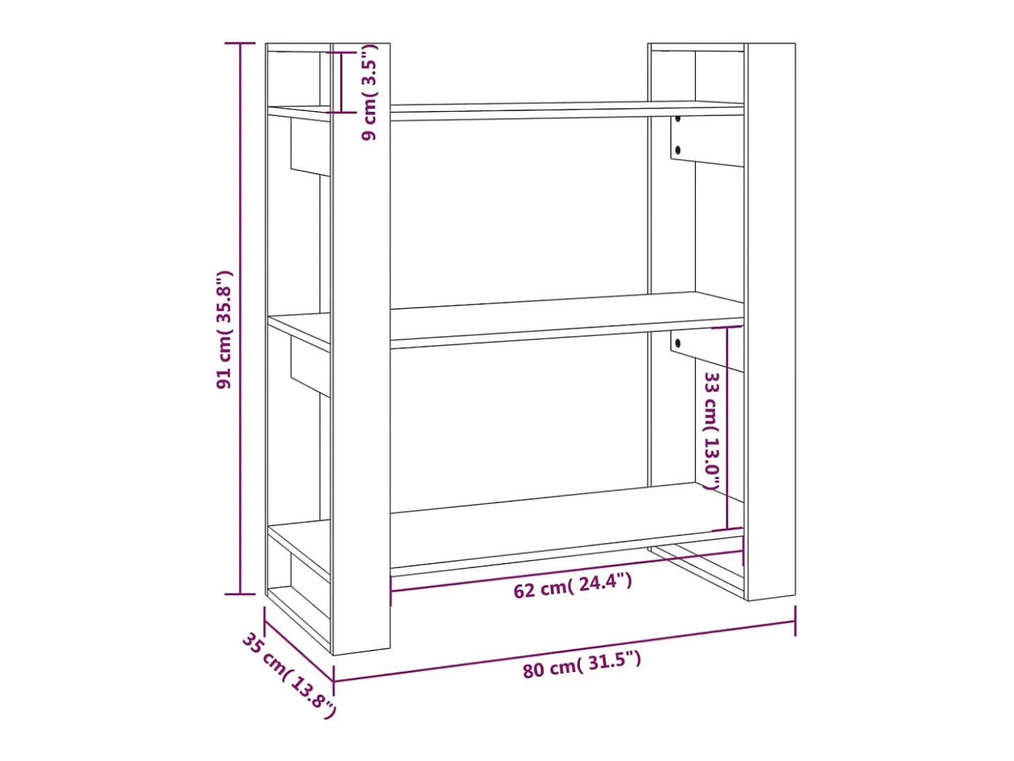 Estantería/divisor de espacios madera maciza pino 80x35x91 cm