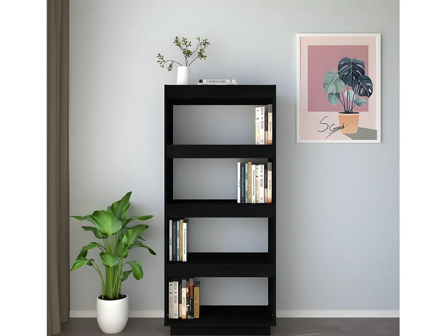 Estantería/divisor de espacios madera pino negro 60x35x135 cm