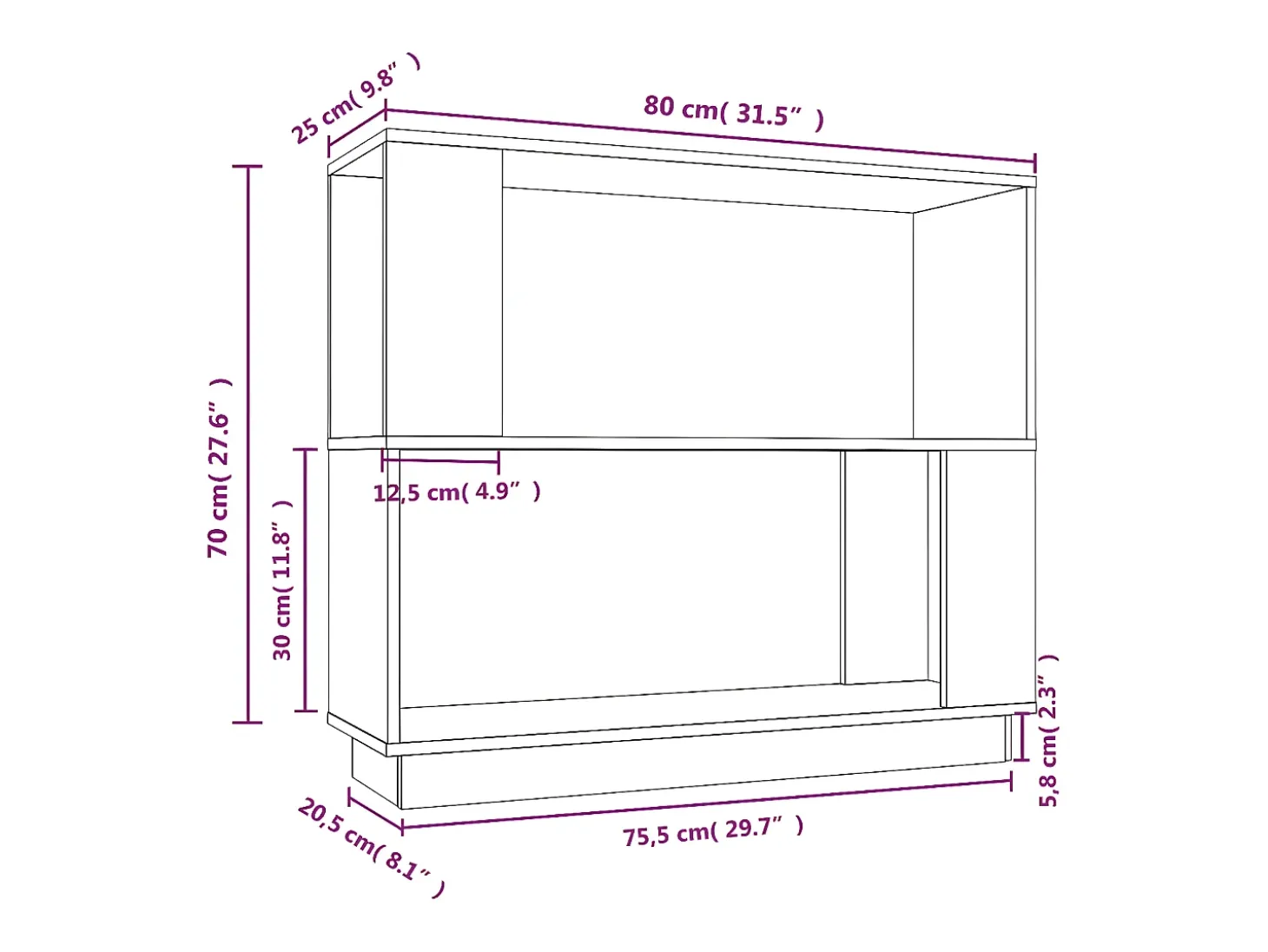 Estantería/divisor de espacios madera de pino gris 80x25x70 cm