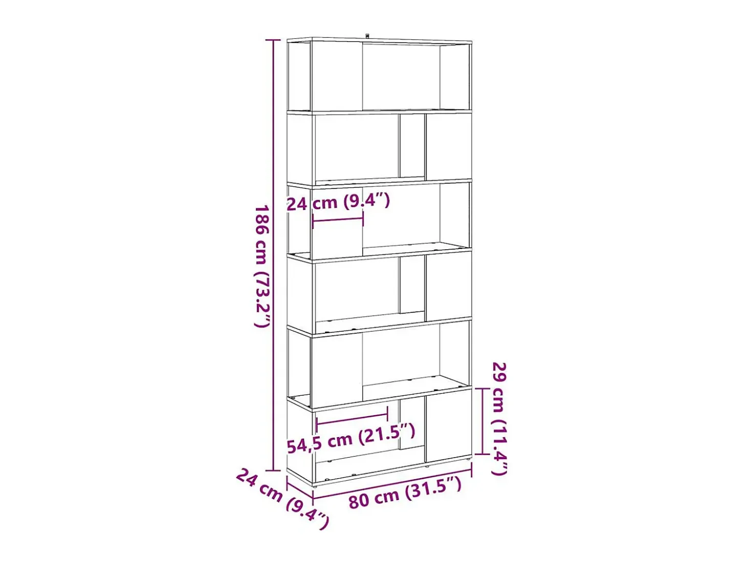 Estantería/divisor de espacios roble artisan 80x24x186 cm