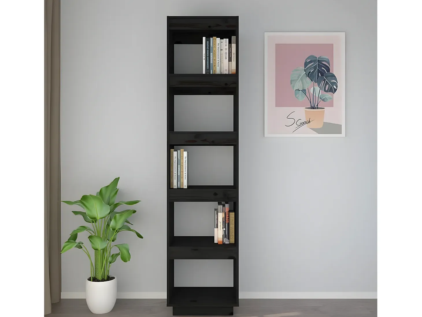 Estantería/divisor de espacios madera pino negro 40x35x167 cm