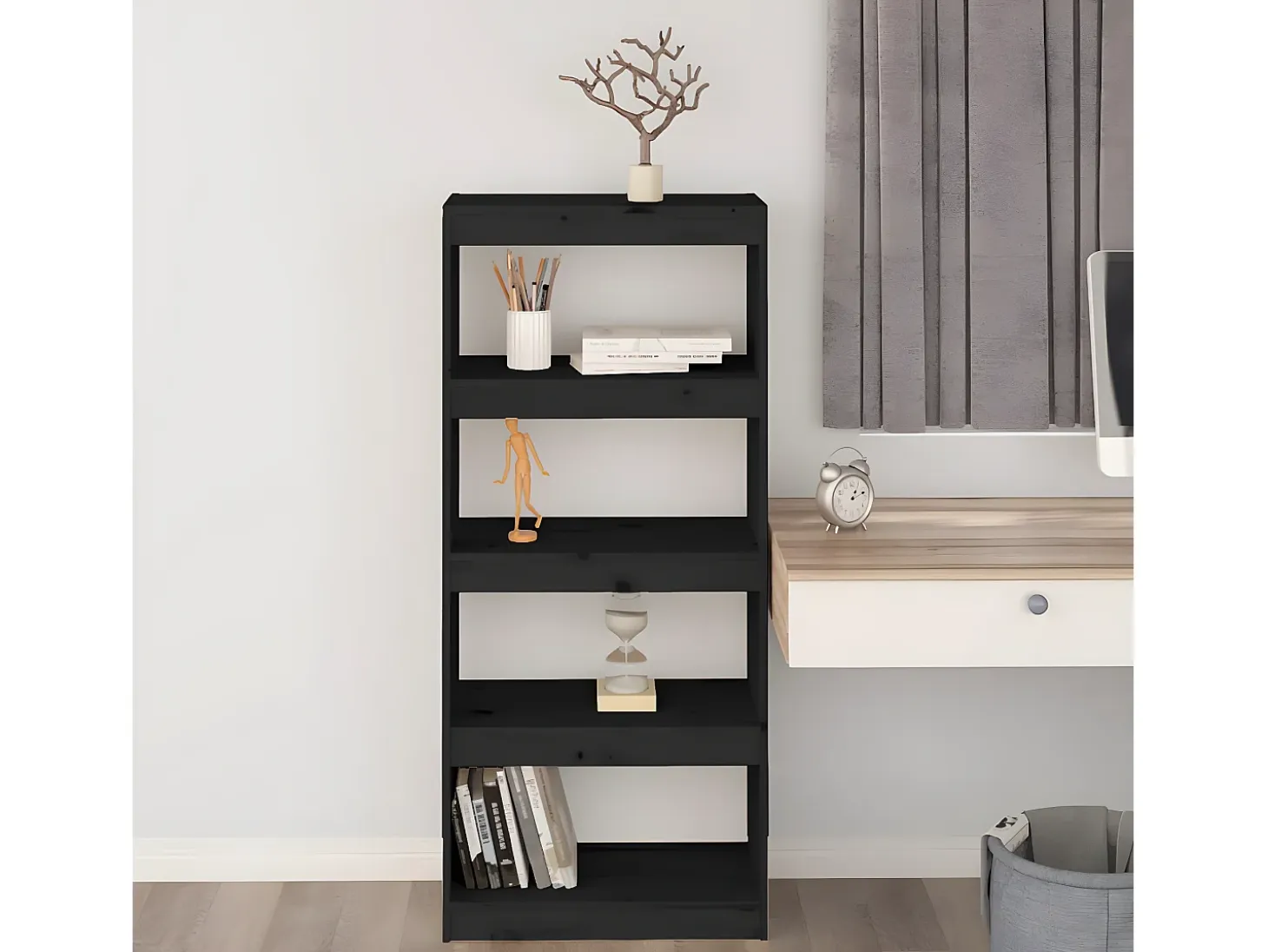 Estantería/divisor de espacios madera pino negro 60x30x135,5 cm