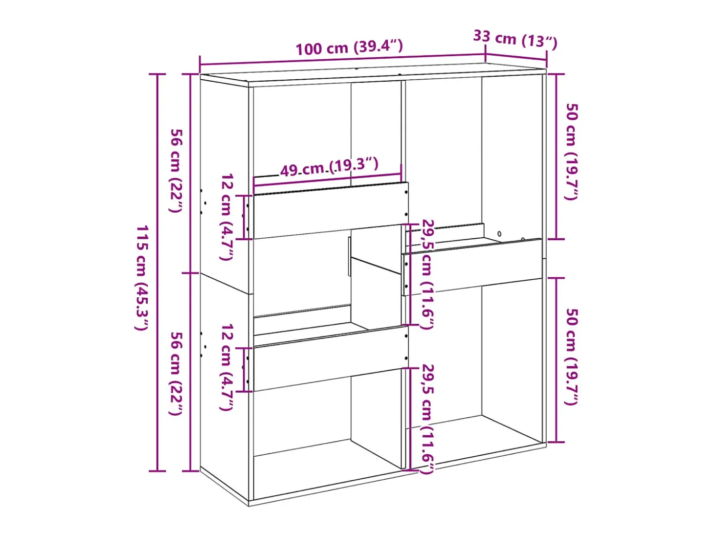 Estantería/divisor de espacios roble Sonoma 100x33x115 cm