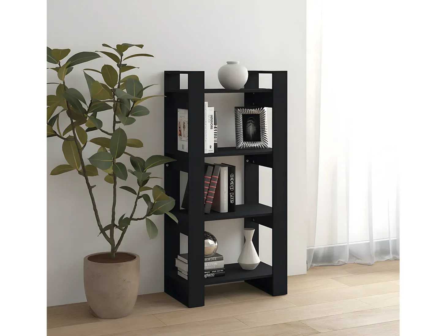 Estantería/divisor de espacios madera maciza negro 60x35x125 cm