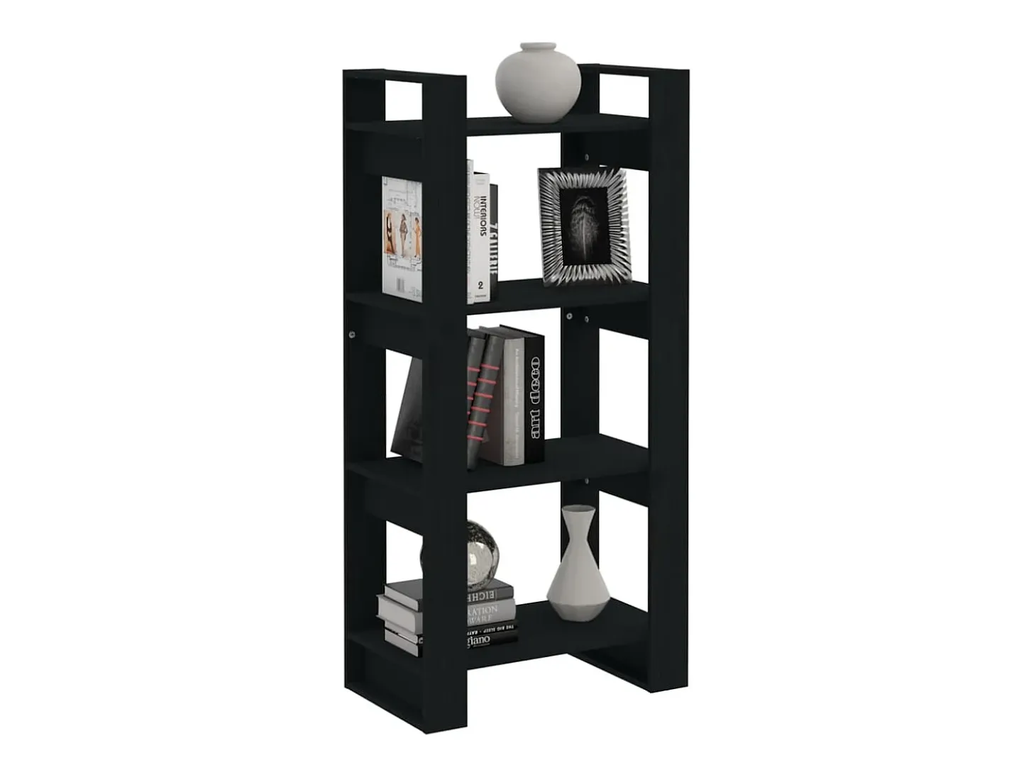 Estantería/divisor de espacios madera maciza negro 60x35x125 cm