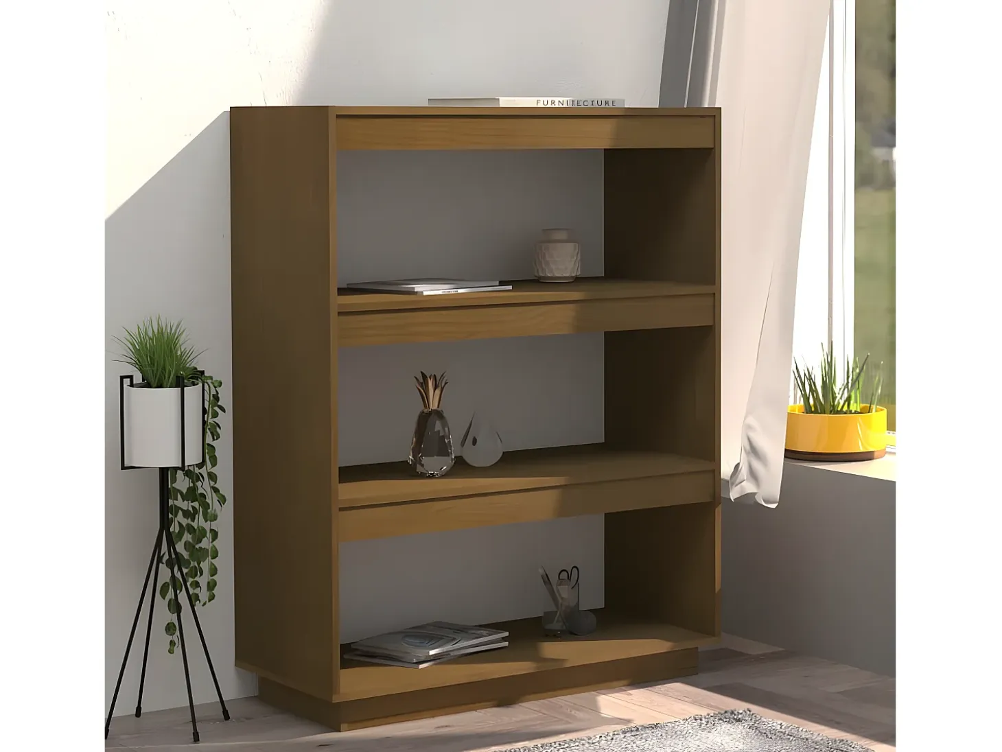 Estantería/divisor espacio madera pino marrón miel 80x35x103 cm