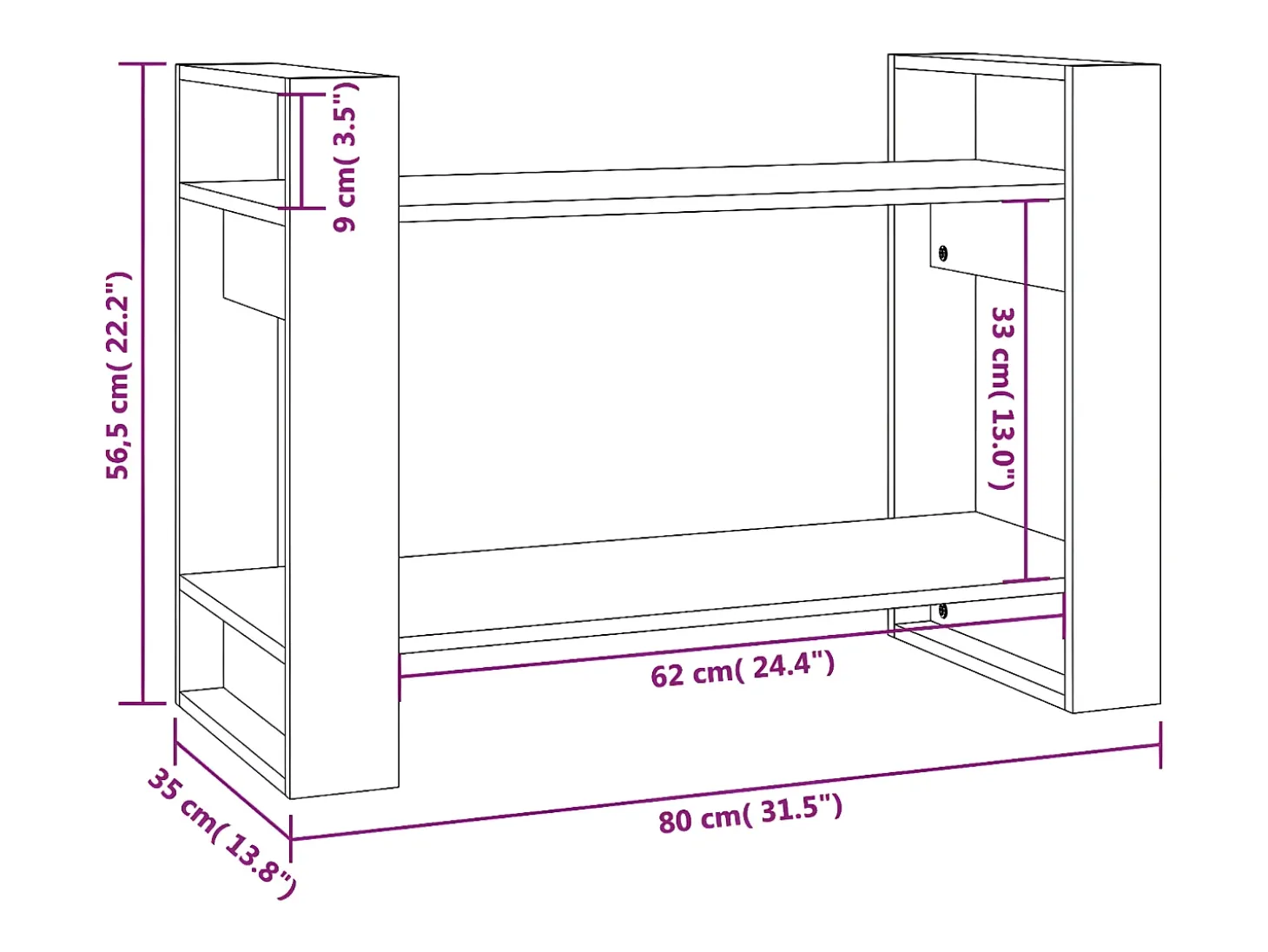 Estantería/divisor espacios madera marrón miel 80x35x56,5 cm