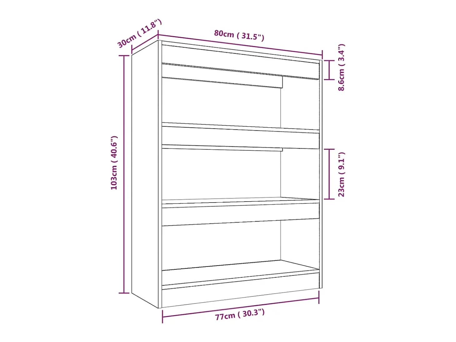 Estantería/divisor madera contrachapada blanco 80x30x103 cm