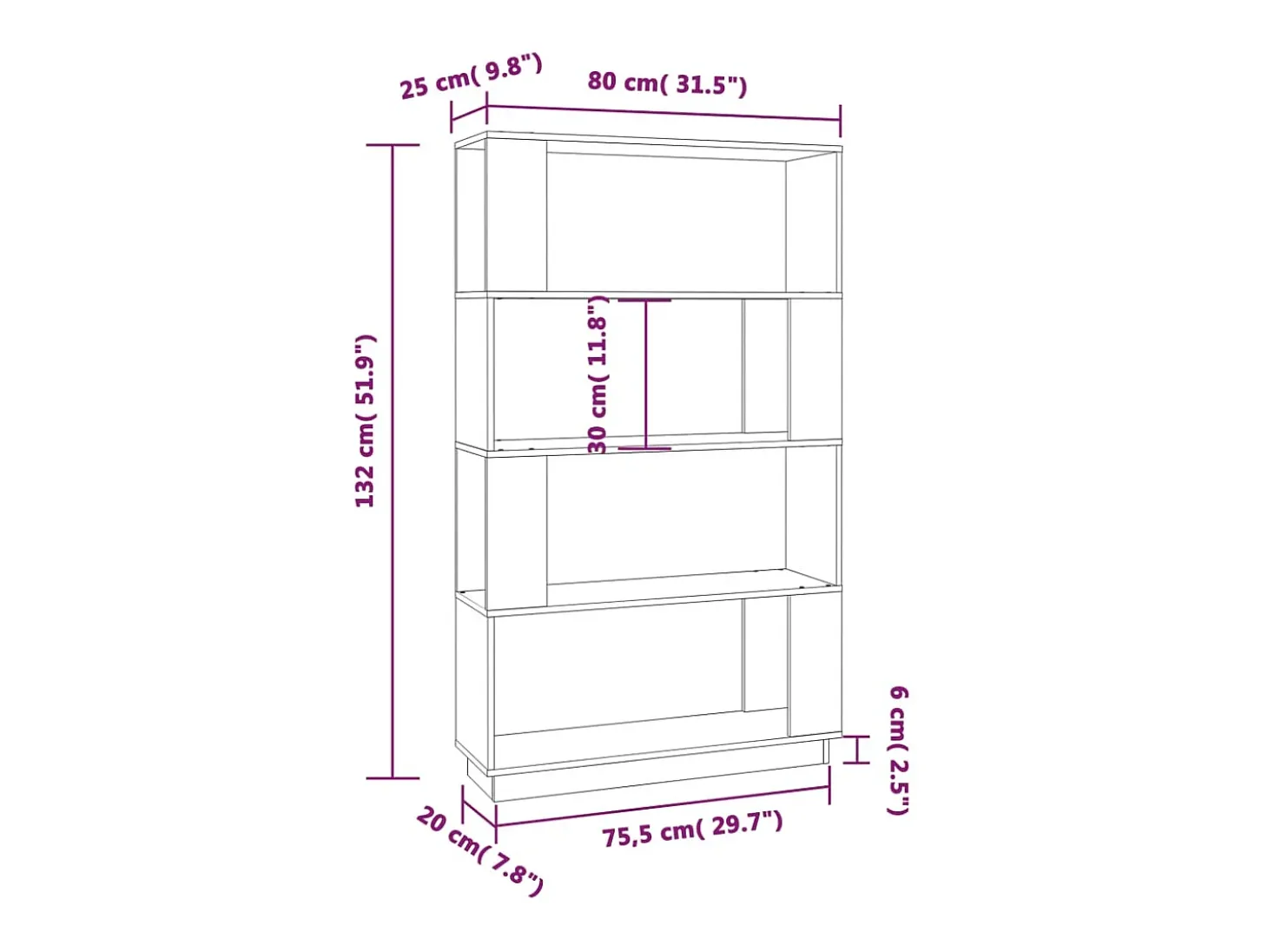 Estantería/divisor madera de pino marrón miel 80x25x132 cm