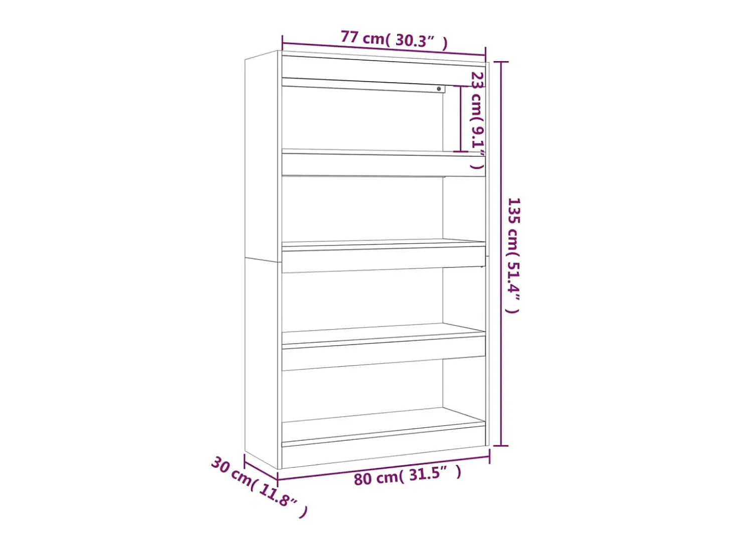 Estantería/divisor madera ingeniería marrón roble 80x30x135 cm