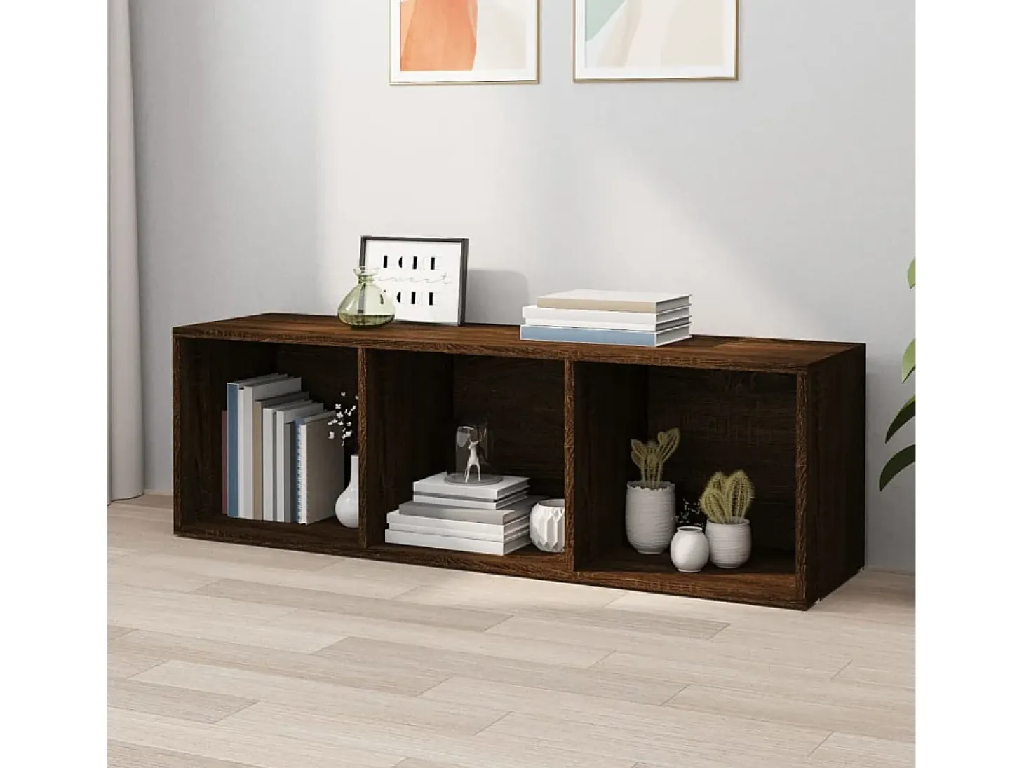 Estantería/mueble TV contrachapada roble marrón 36x30x114 cm