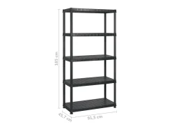 Estanterías almacenaje 5 niveles plástico negro 183x45,7x185cm ES765349