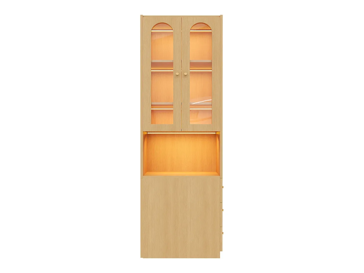 Estantería/Vitrina - 60×40×200 cm - 3 cajones laterales y 2 puertas de vidrio - LED - Lados izquierdo/derecho reversibles - Natural