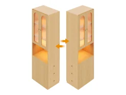 Estantería/Vitrina - 60×40×200 cm - 3 cajones laterales y 2 puertas de vidrio - LED - Lados izquierdo/derecho reversibles - Natural