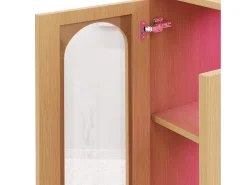 Estantería/Vitrina - 60×40×200 cm - 3 cajones laterales y 2 puertas de vidrio - LED - Lados izquierdo/derecho reversibles - Natural
