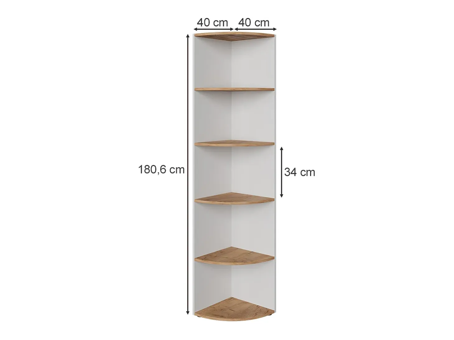 Estanteria esquinera roble blanco/dorado 40x40x180 ecki