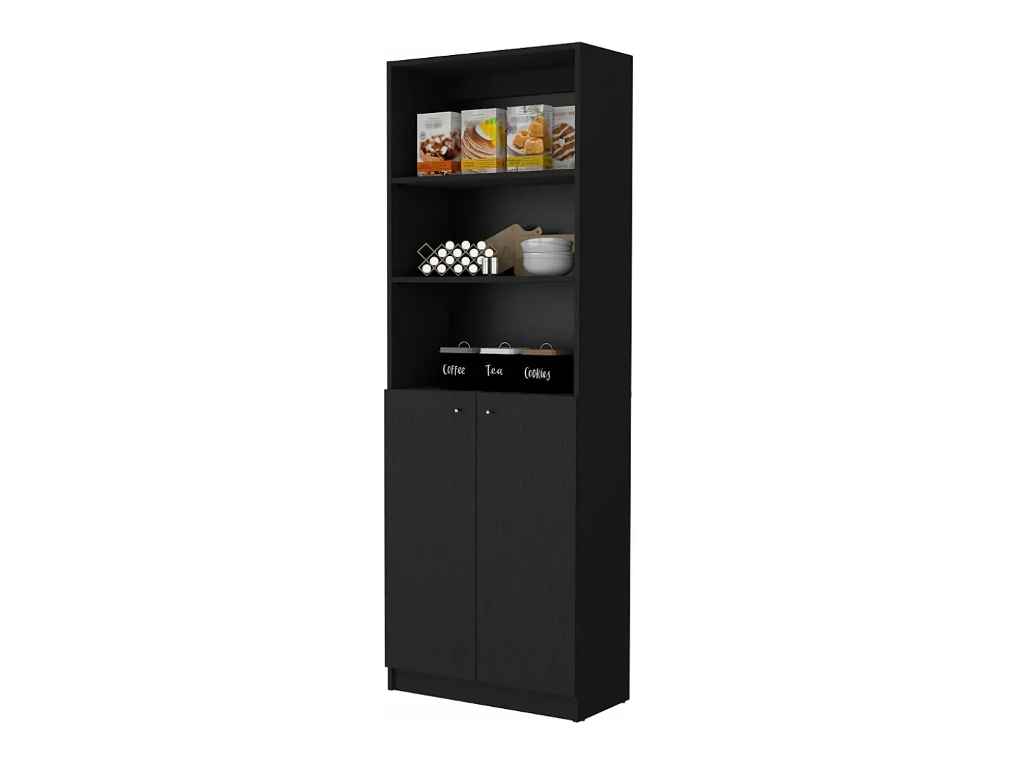 Estanteria Home en melamina con gabinete inferior y 3 estantes exteriores , 180.59 cm X 62.78 cm X 29.89 cm , Negro
