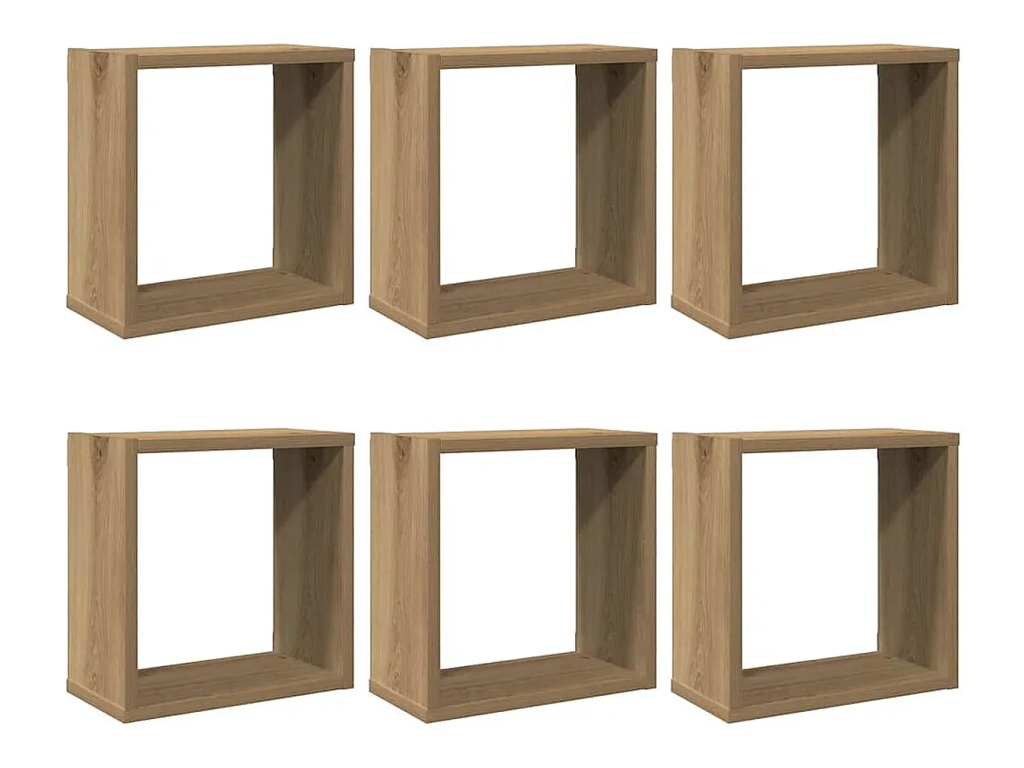 Estantes cúbicos de pared de 6 piezas, roble hecho a mano, madera de ingeniería
