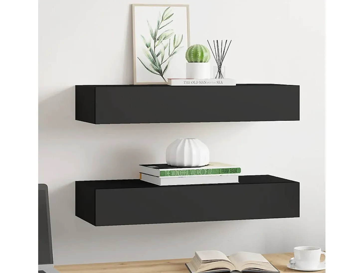 Estantes de cajón de pared 2 uds Negro 60x23,5x10 cm MDF