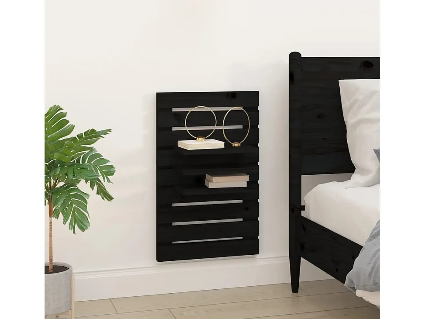 estantes de noche de pared de madera maciza de pino negro