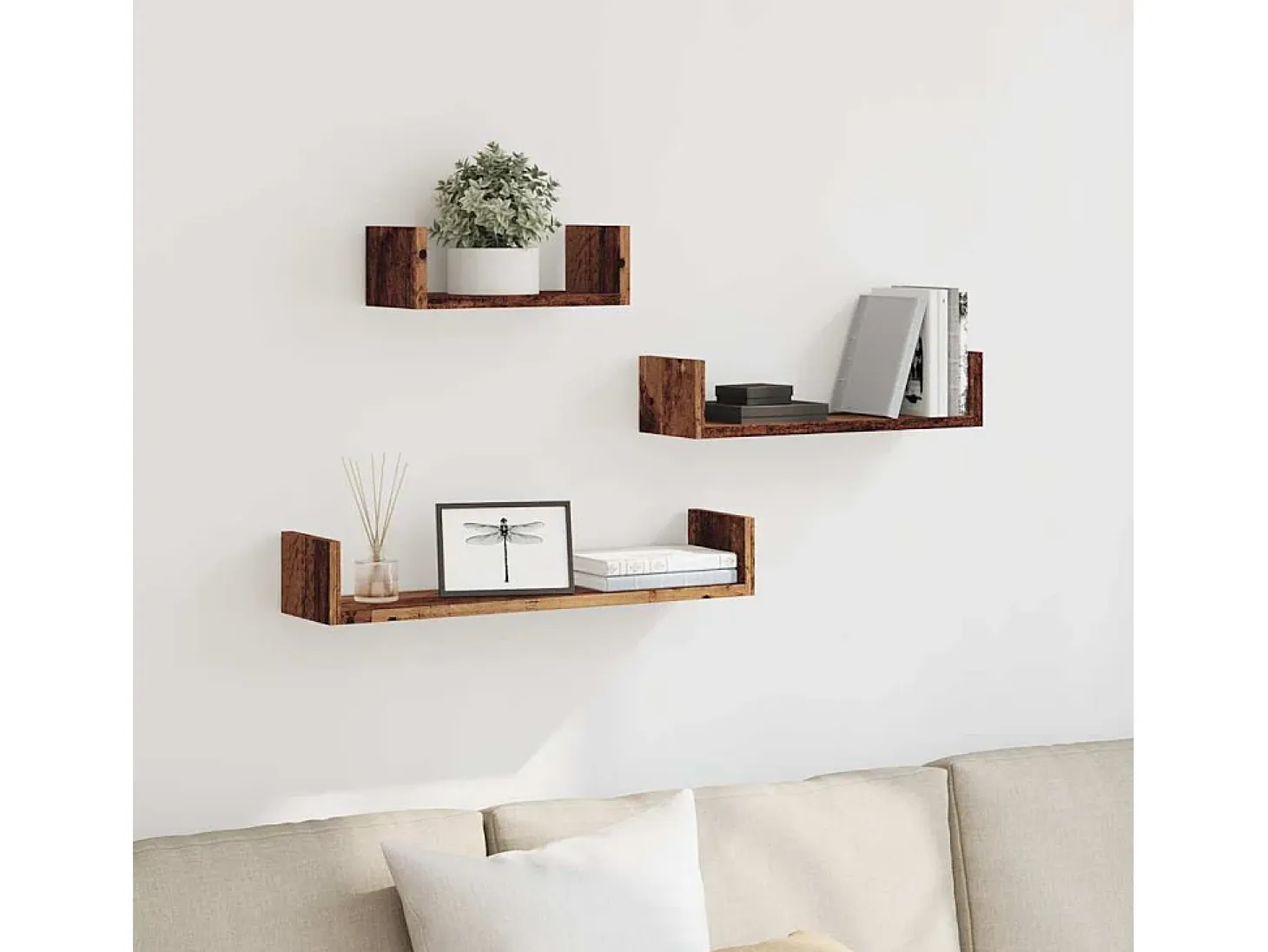 Estantes de pared 3 piezas madera vieja madera de ingeniería