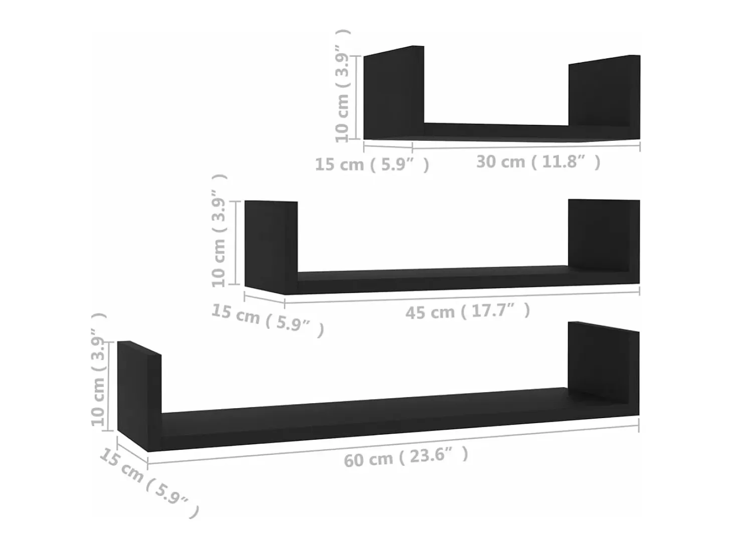 Estantes de pared 3 piezas madera contrachapada negro