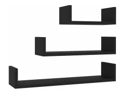 Estantes de pared 3 piezas madera contrachapada negro