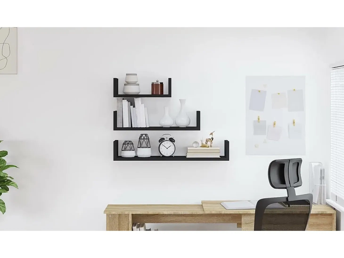 Estantes de pared 3 piezas madera contrachapada negro