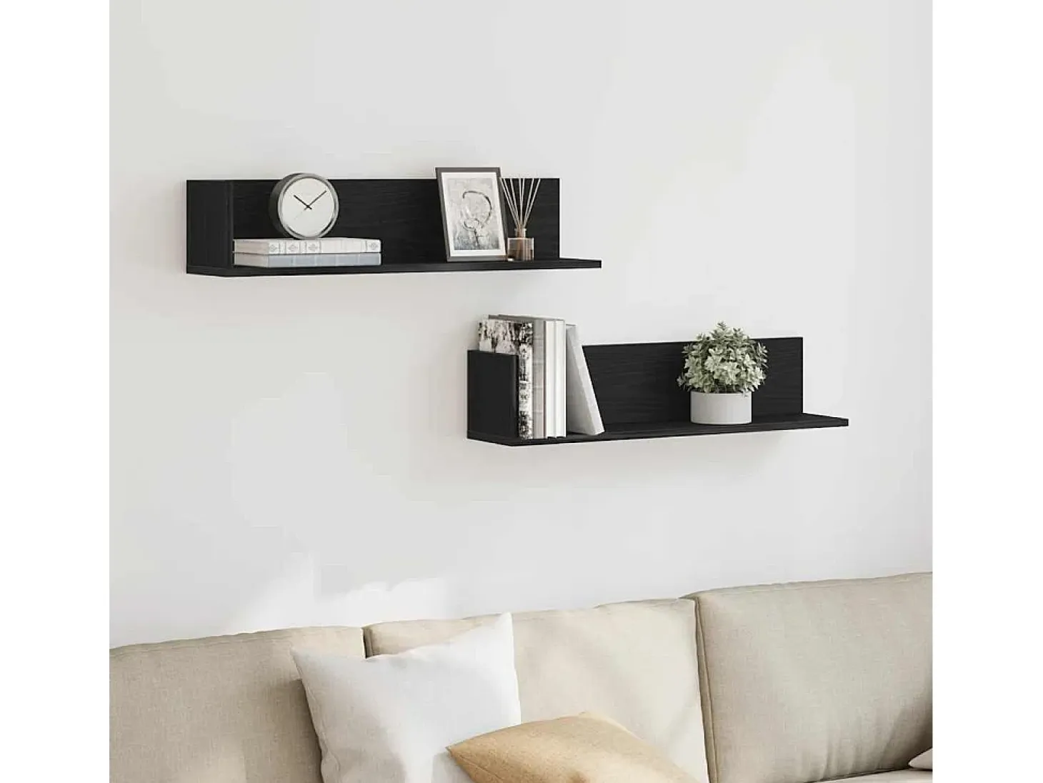 Estantes de pared 2 piezas negro 75x16,5x16,5 cm madera de ingeniería