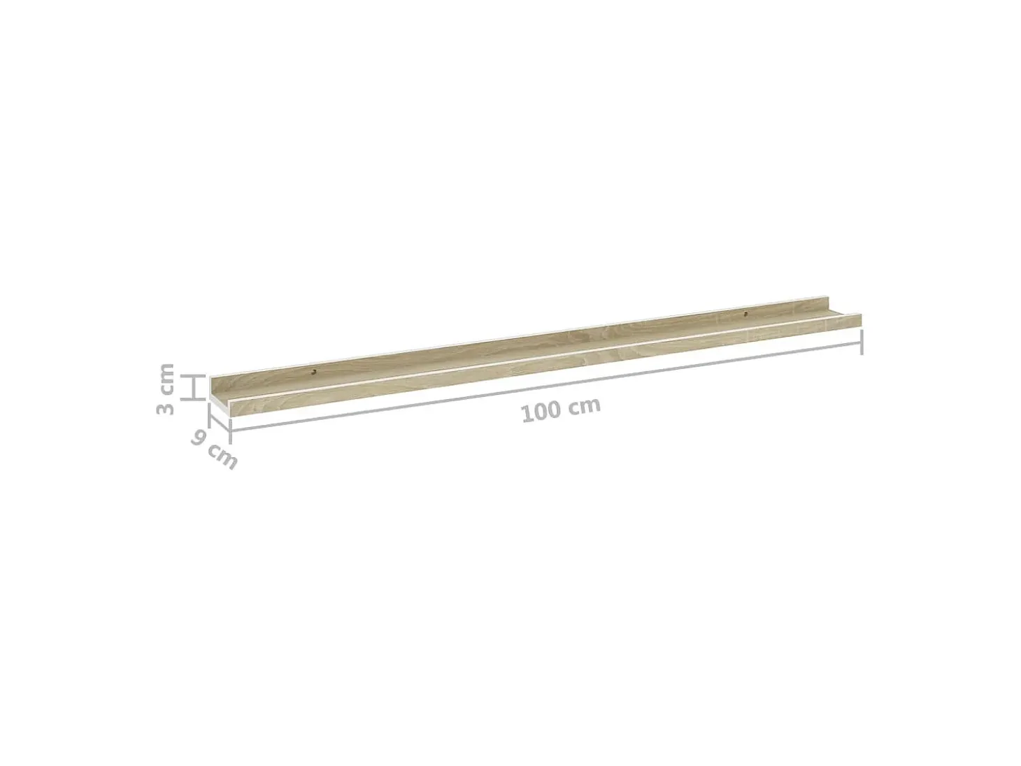 Estantes de pared 2 piezas blanco y roble sonoma 100x9x3 cm