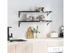 Estantes de pared 2 uds acero inoxidable negro 100x30x3 cm ES326865