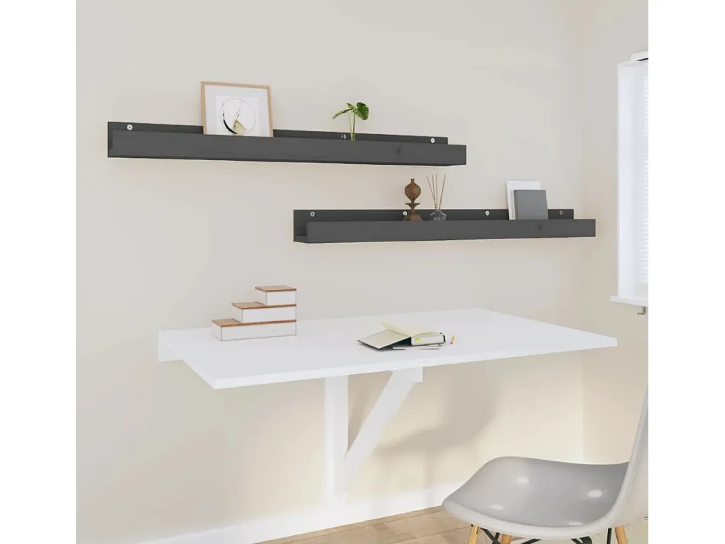 Estantes de pared 2 uds Gris 110x12x9 cm Madera maciza de pino