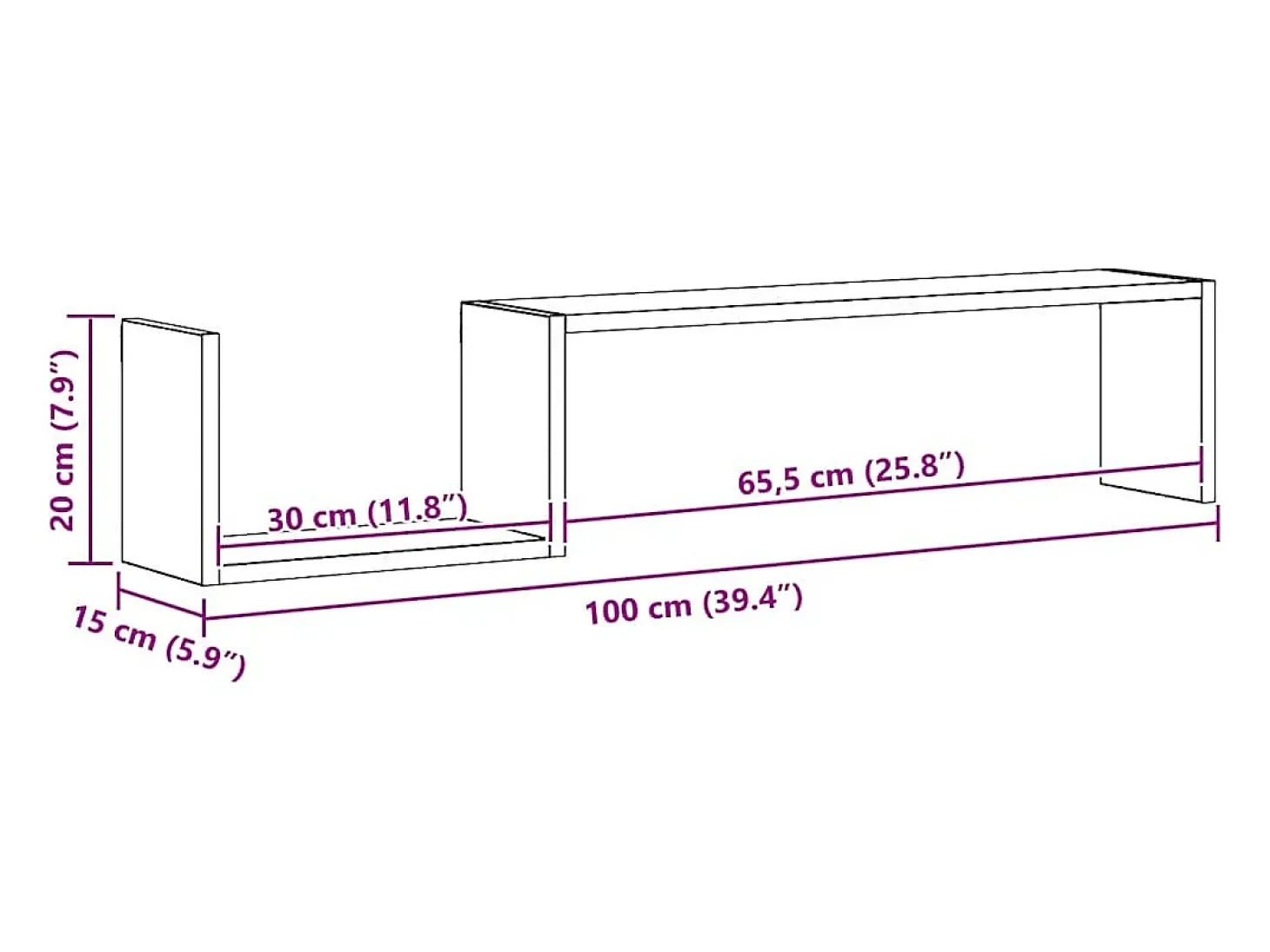 Estantes de pared 2 uds madera de ingeniería gris 100x15x20 cm
