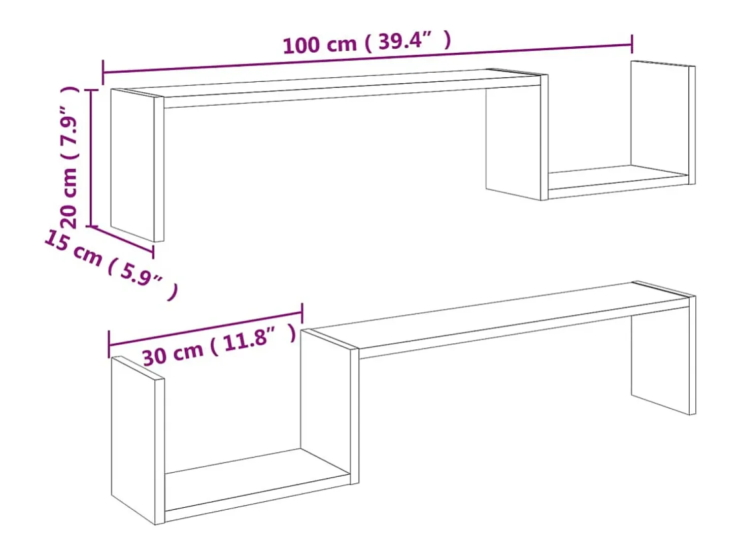 Estantes de pared 2 uds madera de ingeniería roble 100x15x20 cm