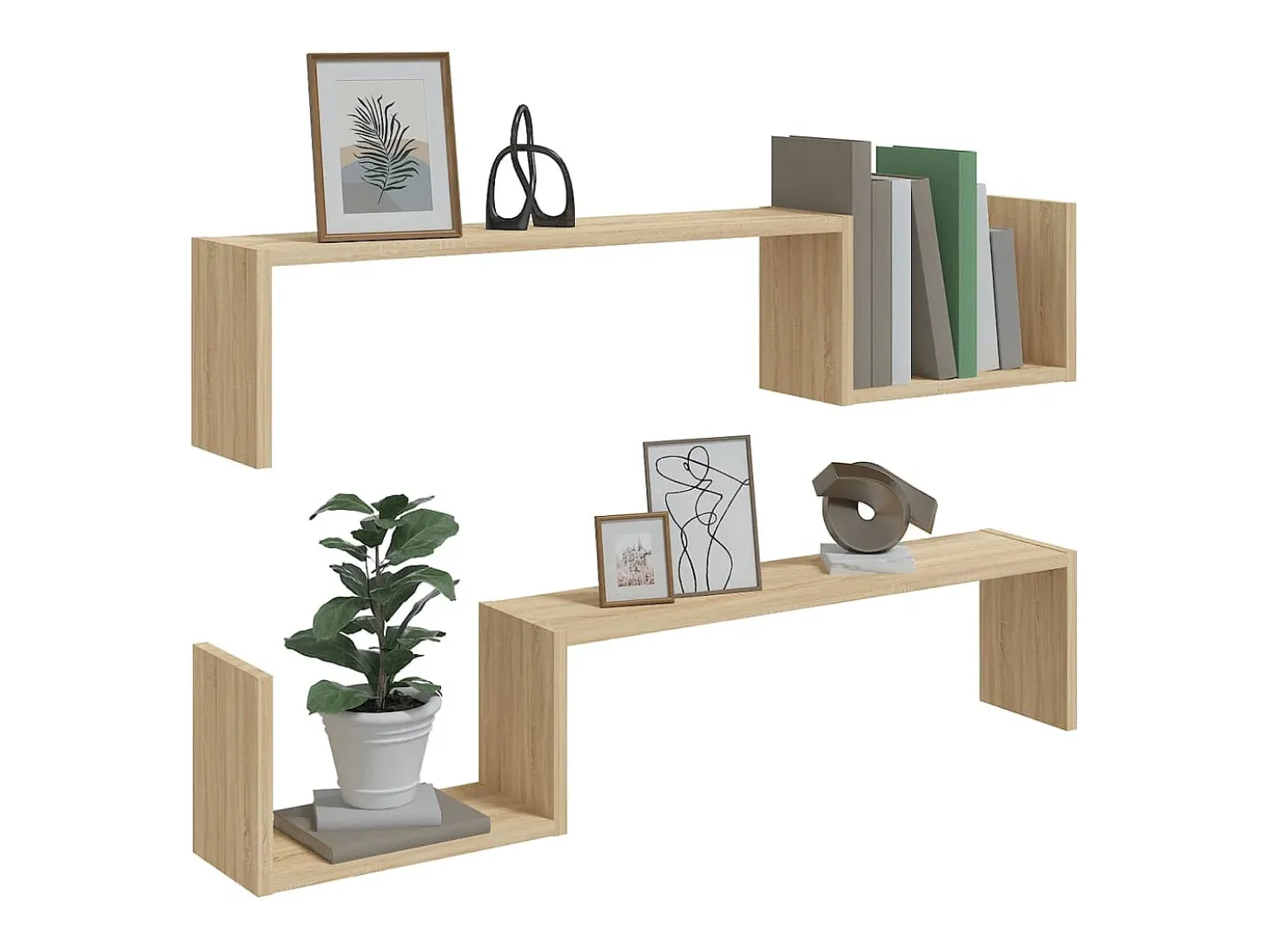 Estantes de pared 2 uds madera de ingeniería roble 100x15x20 cm