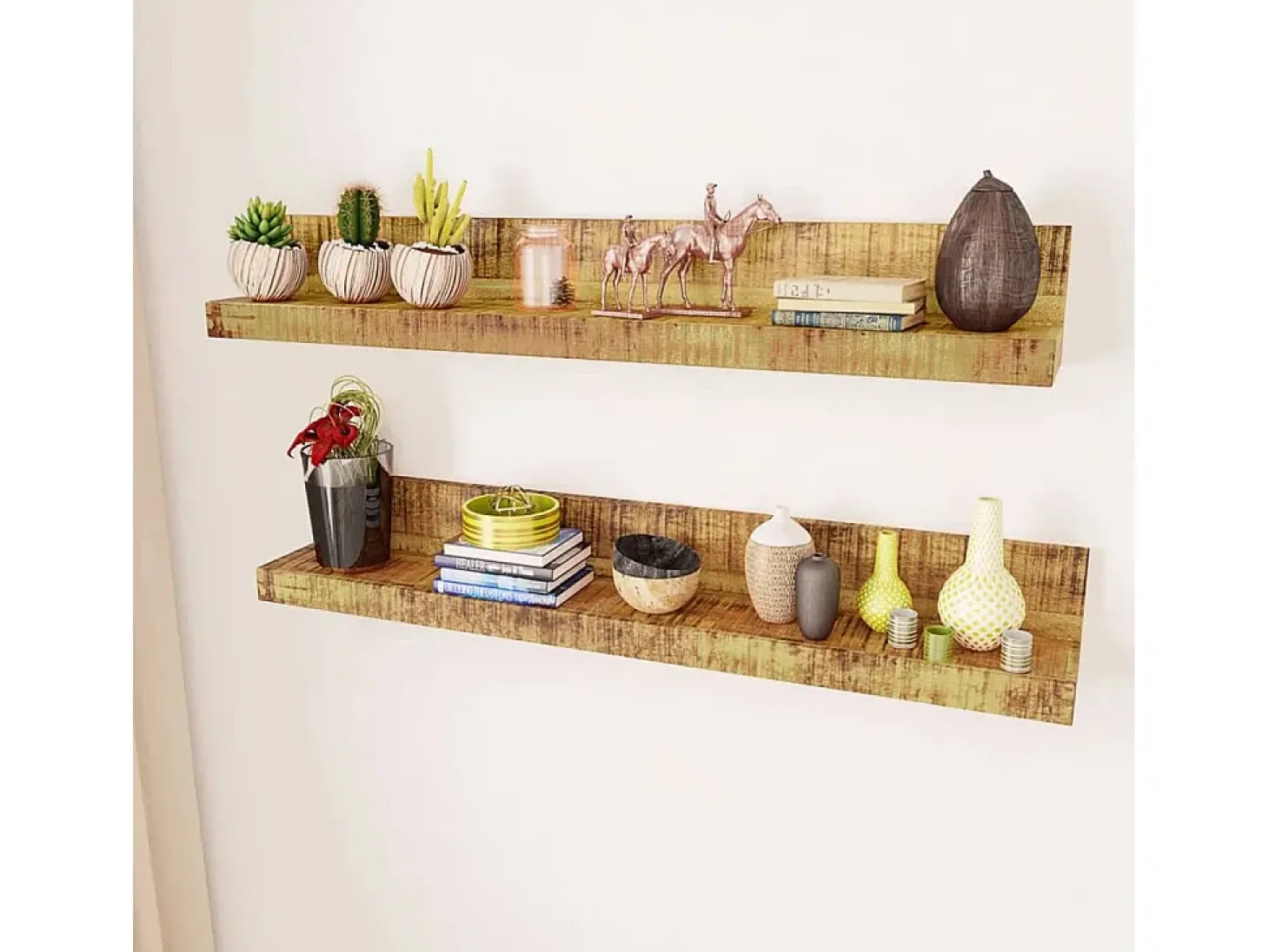Estantes de pared 2 uds madera maciza