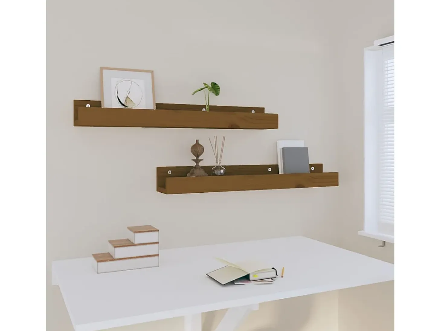 Estantes de pared 2 uds Marrón miel 80x12x9cm Madera maciza de pino