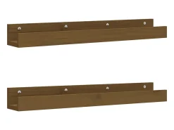 Estantes de pared 2 uds Marrón miel 80x12x9cm Madera maciza de pino
