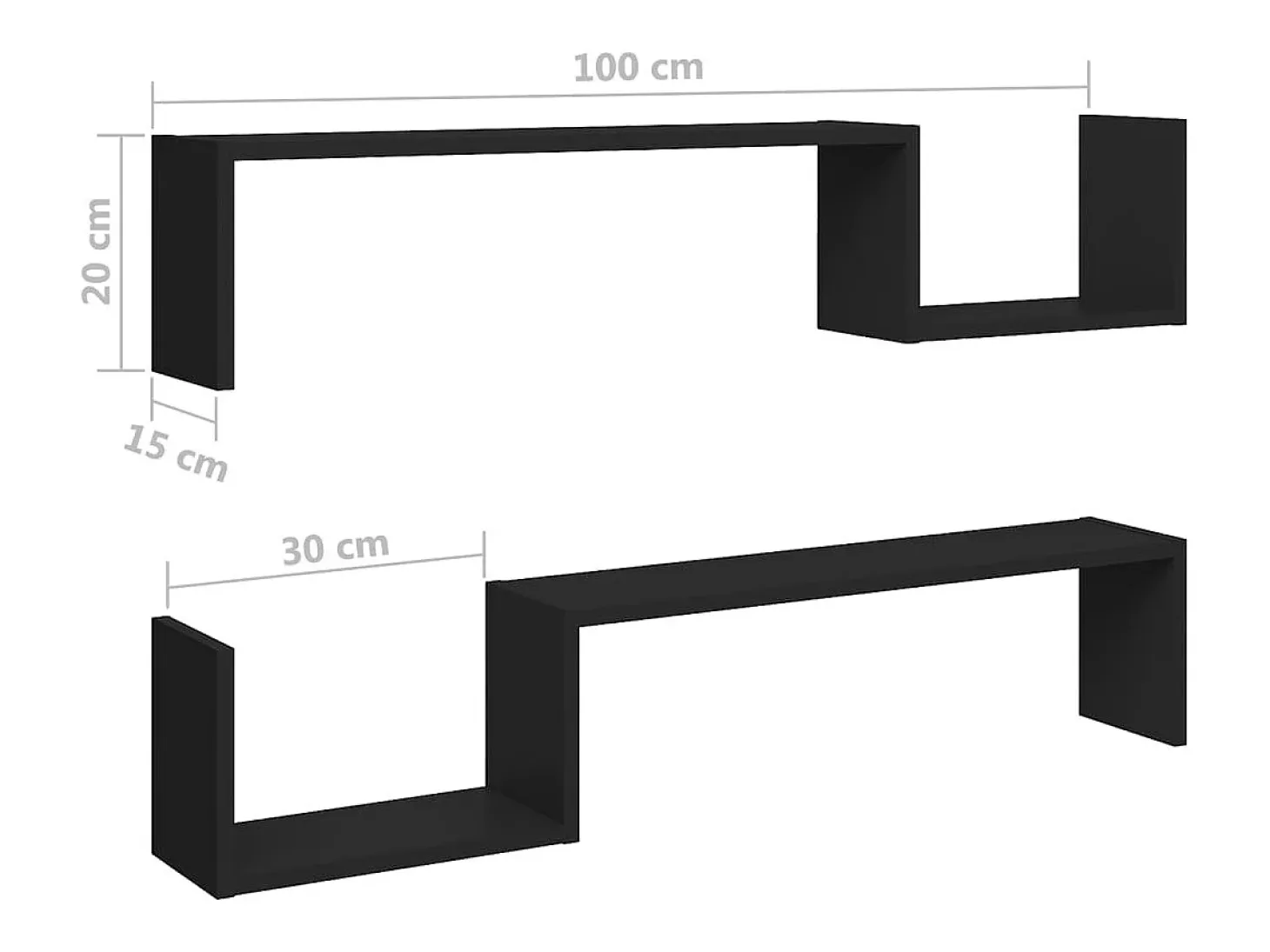 Estantes de pared 2 uds madera contrachapada negro 100x15x20 cm